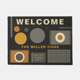 Felpudo Rompecabezas geométrico con nombre de familia de p