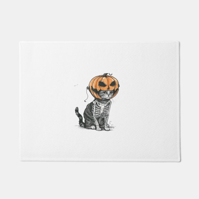 Felpudo Ropa De Cabeza De Calabaza De Gato Negro Halloween (Anverso)