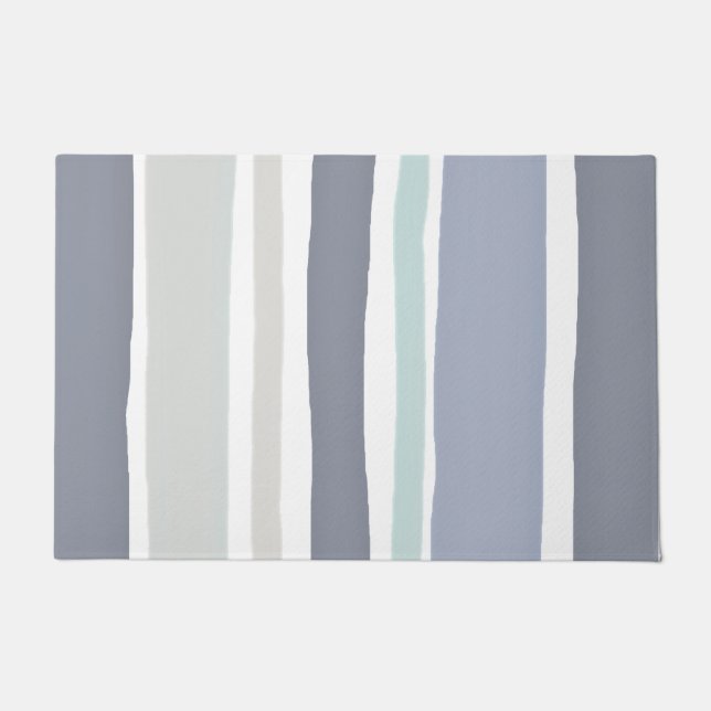 Felpudo Ropa de rayas modernas azul y gris (Anverso)