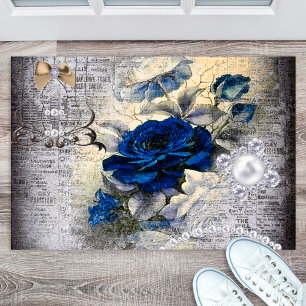 Felpudo Rosa azul oscuro victoriano Ephemera con estilo