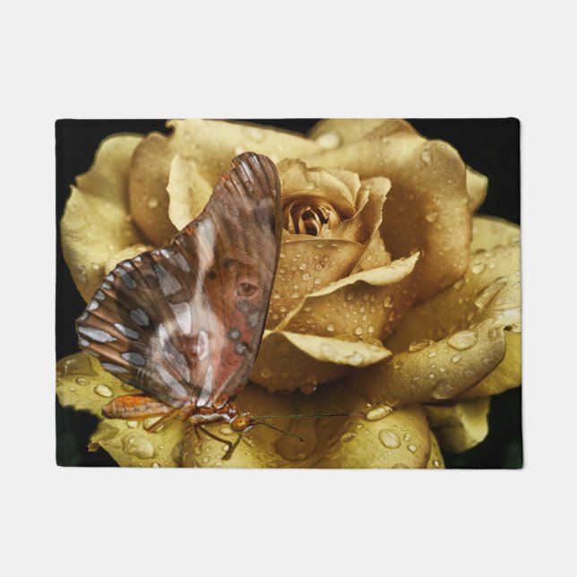 Felpudo Rosa de oro Alas de perro mariposa (Anverso)