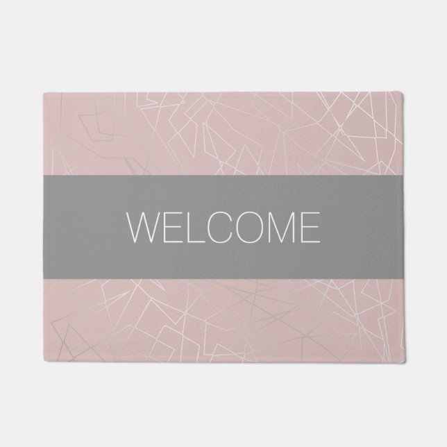Felpudo Rosa geométrico de plata moderno elegante de los (Anverso)