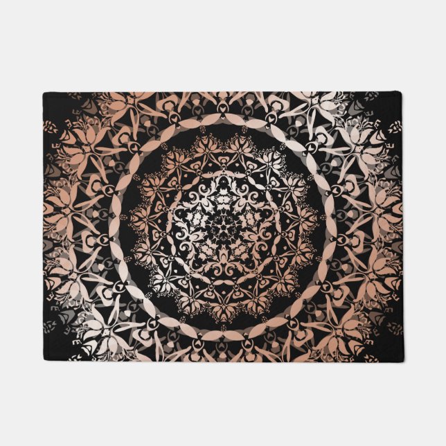 Felpudo Rosa Gold Black Floral Mandala (Anverso)