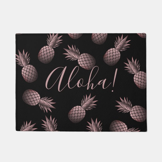 Felpudo Rosa Gold Pineapples Hawaiian Aloha (Anverso)