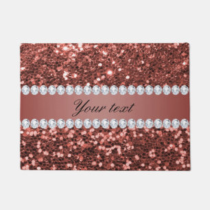 Felpudo Rosa Purpurina de Faux y Diamantes Personalizados