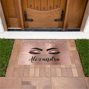 Felpudo Rosa Purpurina dorado Esparkle Eyelashes Monograma