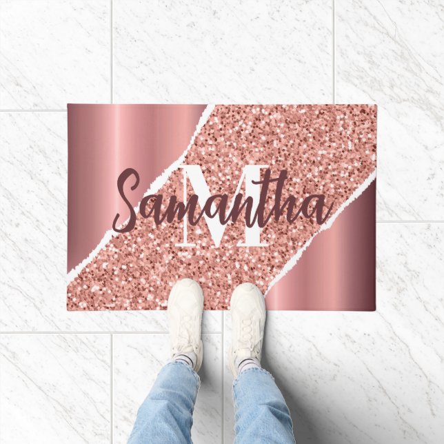 Felpudo Rosa Purpurina Relieve metalizado dorado (Interior)