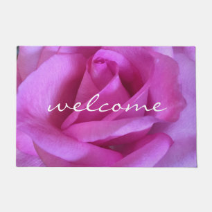 Felpudo Rosa rosa morado flor foto negrita guión de bienve