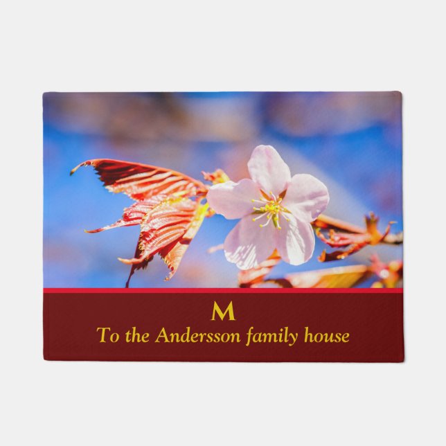 Felpudo Rosa Sakura Flower Blue Sky (Anverso)