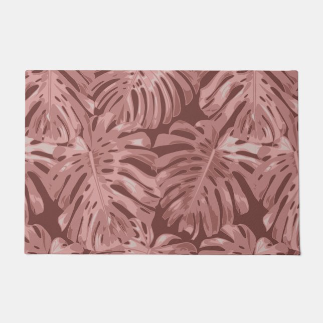 Felpudo Rosa Tropical Oro Girly Jungle Patrón (Anverso)