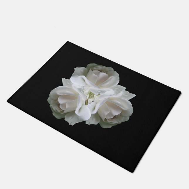 Felpudo Rosas Blancas Con Gotas De Lluvia (Angular)