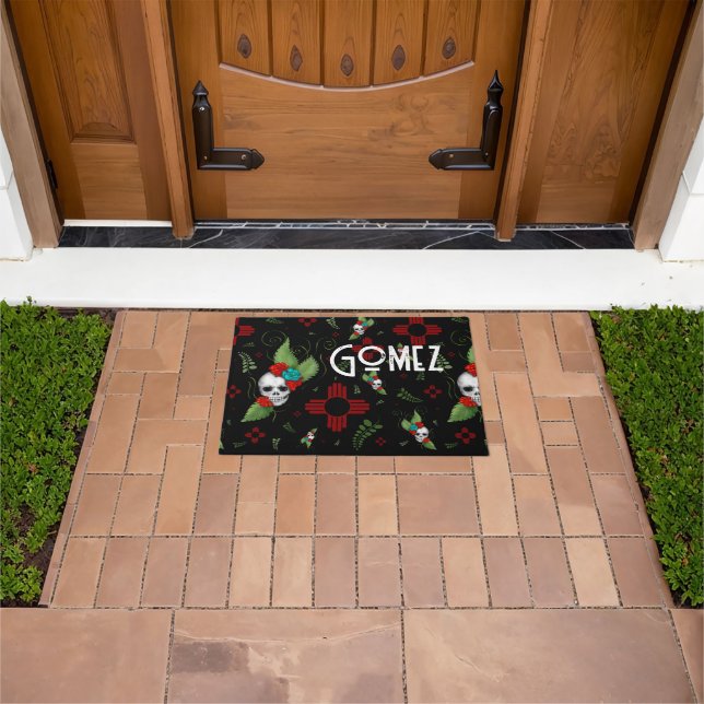 Felpudo Rosas de cráneo Zia Sun Greenery Nuevo México Negr (Exterior)