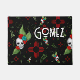 Felpudo Rosas de cráneo Zia Sun Greenery Nuevo México Negr