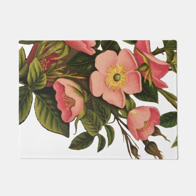 Felpudo Rosas de época bello botánico rosado (Anverso)