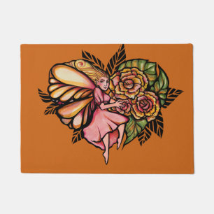 Felpudo Rosas de hadas Art Peach y Pink Fairies Garden