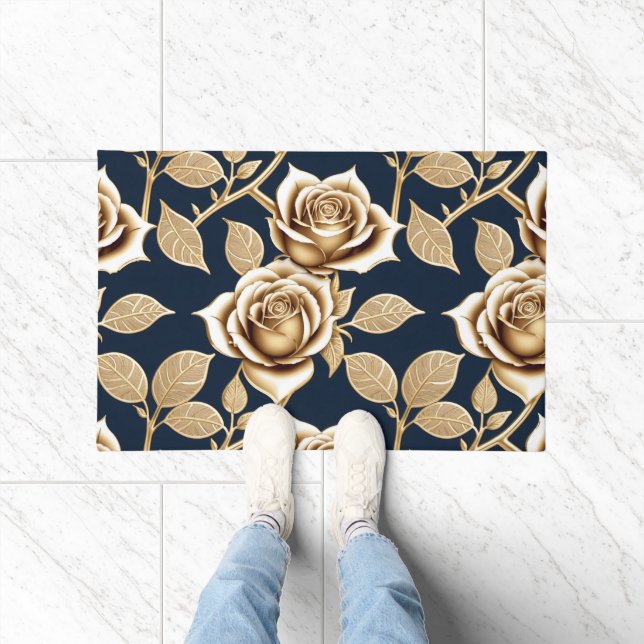 Felpudo Rosas Doradas Con Acabado Metálico (Interior)