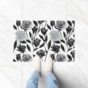 Felpudo Rosas negras minimalistas con tallos gris claro