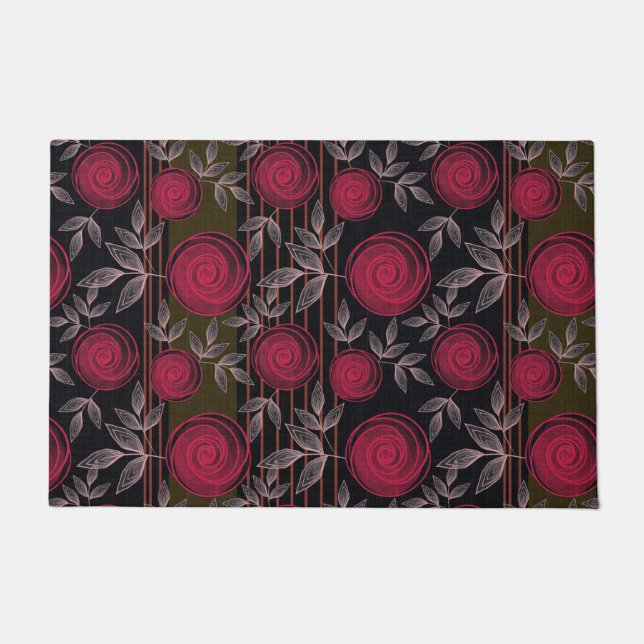 Felpudo Rosas rojas en negro. (Anverso)