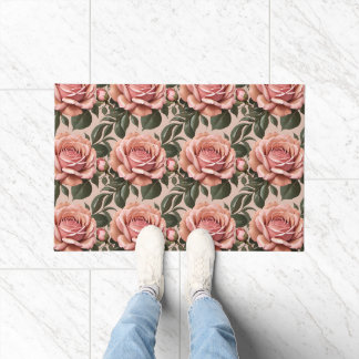 Felpudo Rosas rosadas con hojas de pinceladas