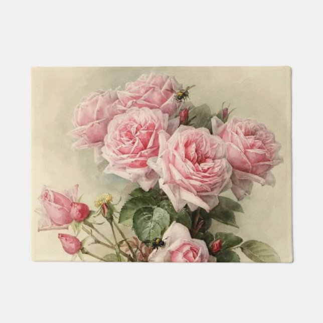 Felpudo Rosas rosados elegantes lamentables del Victorian (Anverso)