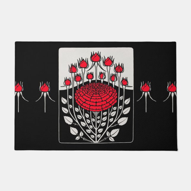 Felpudo ROSAS ROSAS ROJAS BLANCAS NEGRAS, ROSEBUDS Floral  (Anverso)