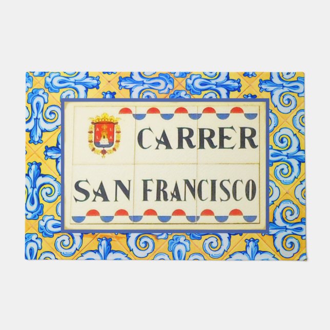Felpudo Rótulo Callejero Español de San Francisco Tile Azu (Anverso)