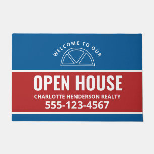 Felpudo Rótulo de porche de bienvenida azul rojo inmobilia