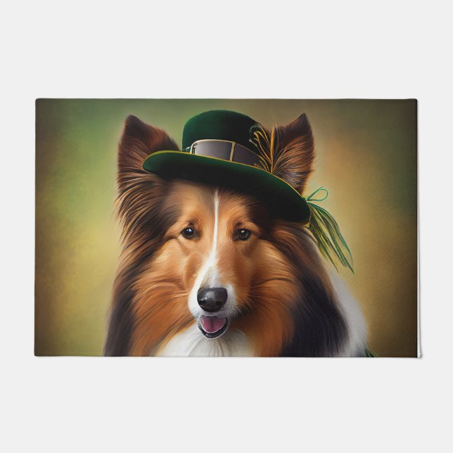 Felpudo Rough Collie Dog in St. Patrick's Day Vress (Anverso)