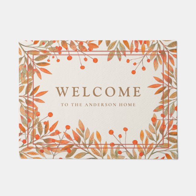 Felpudo Rowan Red Berries & Fall deja Personalizado Botani (Anverso)