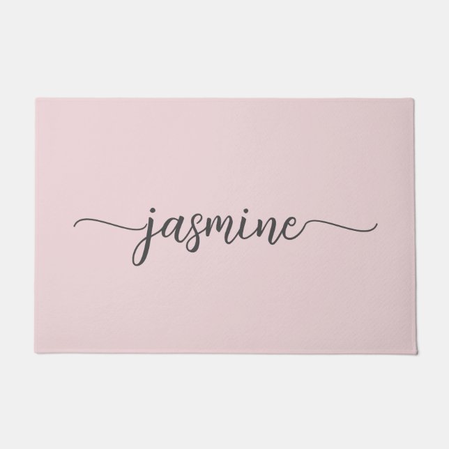 Felpudo Rubor Simple Femenino Rosa Monograma Personalizado (Anverso)