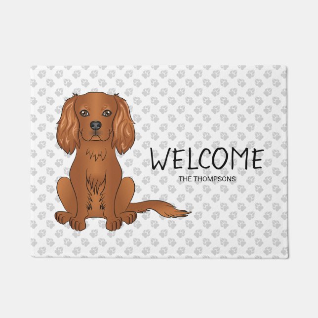 Felpudo Ruby Cavalier King Charles Spaniel y texto (Anverso)