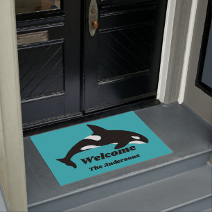 Felpudo Rueda asesina orca azul Verde azulado personalizad