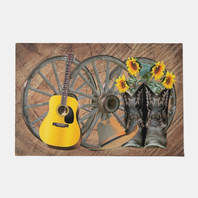 Felpudo Rueda de vagón occidental guitarra Botas de vaquer (Anverso)