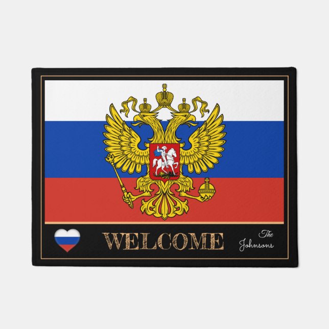Felpudo Rusia y la bandera rusa esteras/deportes Bienvenid (Anverso)