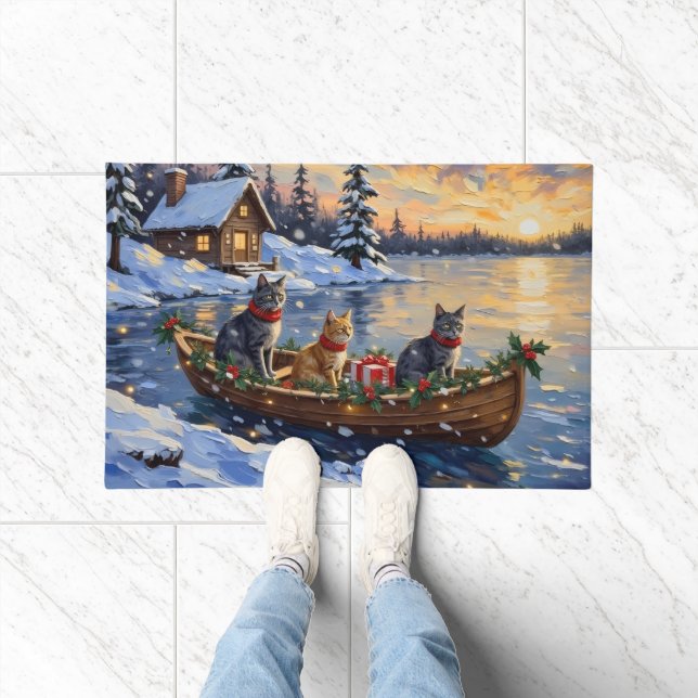 Felpudo Russian Blue Cat Christmas Boat Holiday (Interior)