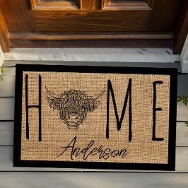 Felpudo Rustic Country Cool Cow Faux Burlap Family Name