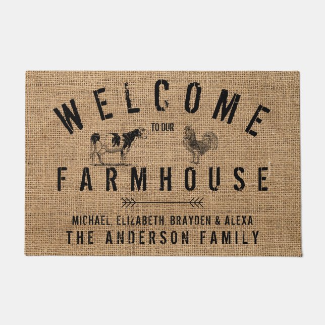 Felpudo Rustic Country Welcome to our Farmhouse Animals Do (Anverso)