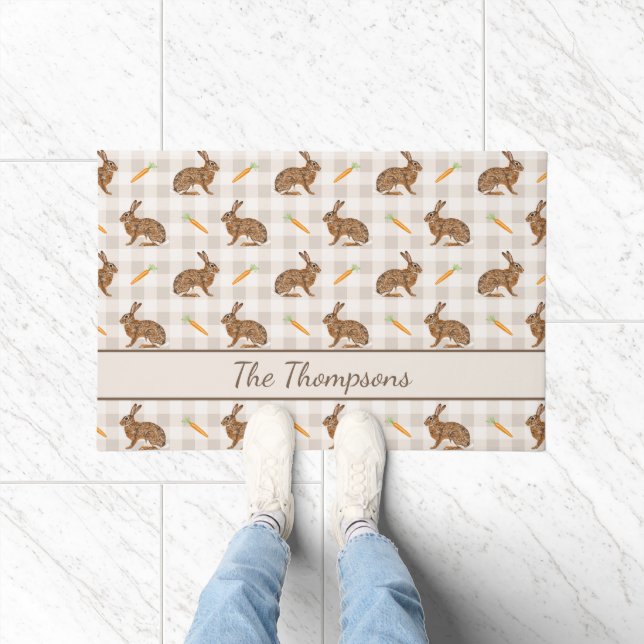 Felpudo Rustic Hares And Carrots Beige Gingham Spring (Interior)