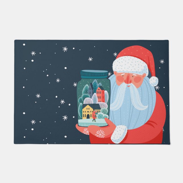 Felpudo Rustic Santa Claus Mason Jar Town (Anverso)
