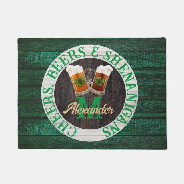 Felpudo Rustic Wood Cheers Beers Shenanigans (Anverso)