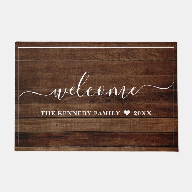 Felpudo Rustic Wood Family Name Personalized  Welcome (Anverso)