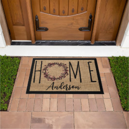 Felpudo Rustic Wreath Faux Burlap Home Family Name Doormat