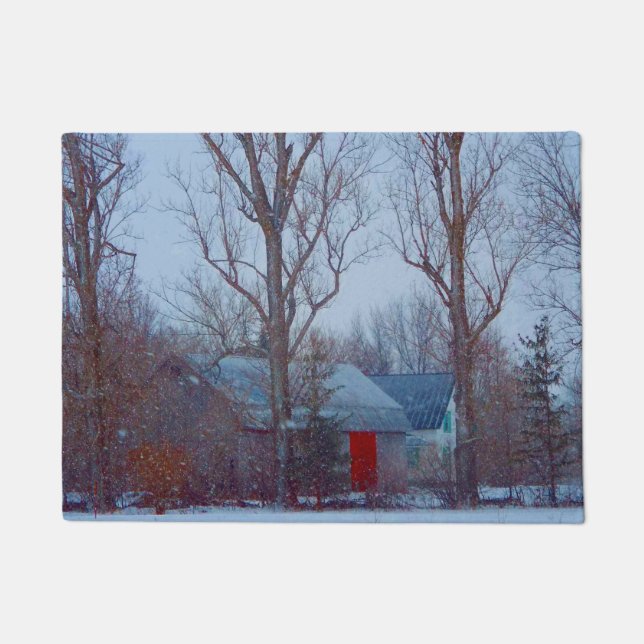 Felpudo Rústico granero rojo angustiado en vacaciones de n (Anverso)