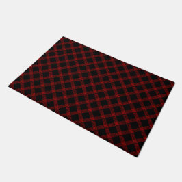 Felpudo Rústico negro y rojo vivo plaid con gruesas líneas