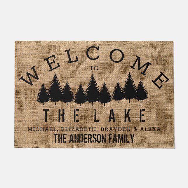 Felpudo Rústico país bienvenida a la familia Lake Doo (Anverso)