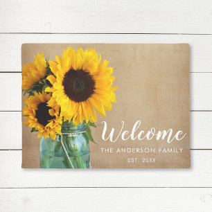 Felpudo Rústico Sunflowers Mason Jar Country Personalizado