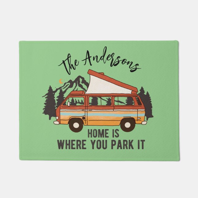 Felpudo RV Camping Tent TrailHome es donde lo estacionas (Anverso)