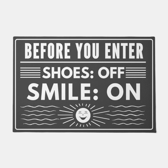 Felpudo Saca los zapatos, sonríe por un hogar limpio (Anverso)