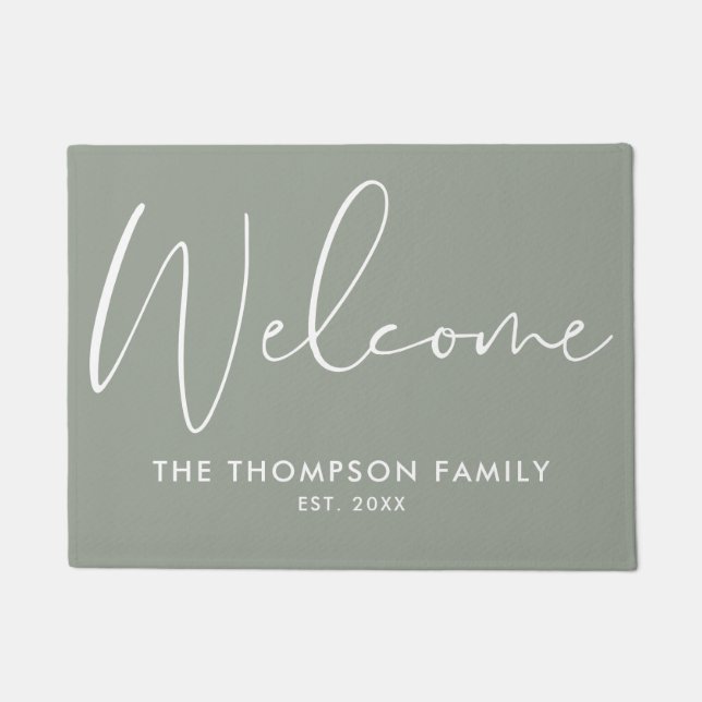 Felpudo Sage Green Custom Family Name Welcome (Anverso)