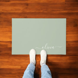 Felpudo Sage Green Minimalista Moderno Monograma elegante